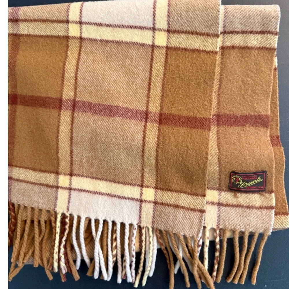 Vintage 60s 70s Wool Scarf Natural Dress Stewart Plaid Frank Menswear Pittsburgh